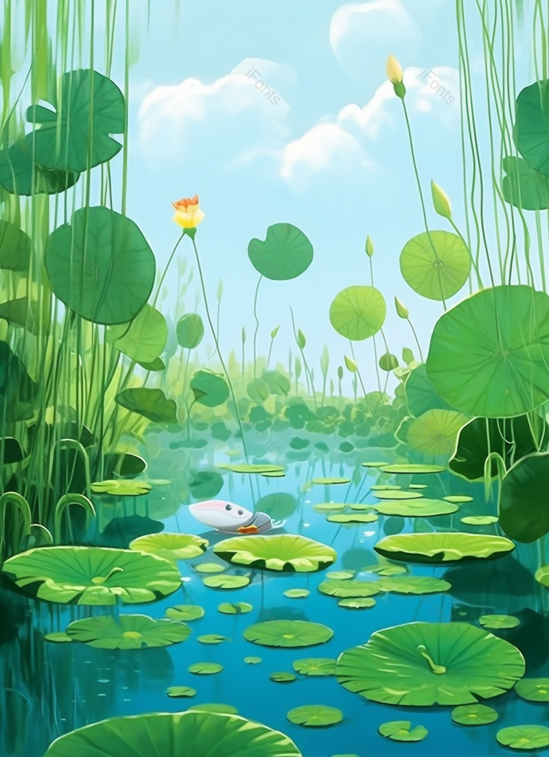 绿色人间天堂的夏天池塘里的荷叶荷花背景,插画/手绘图,插画/手绘图库,插画/手绘图下载,插画/手绘